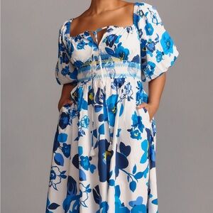 Plenty by Tracy Reese Blue and White Square Neck Midi Dress